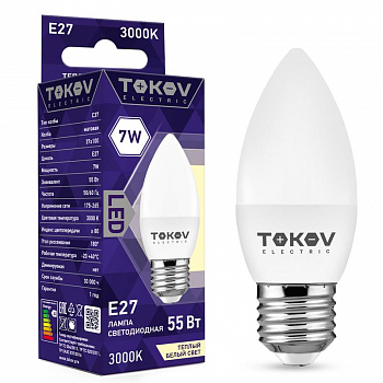 TKE-C37-E27-7-3K Лампа светодиодная 7Вт С37 3000К Е27 176-264В TOKOV ELECTRIC 