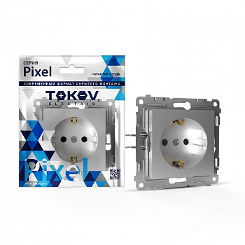 TKE-PX-R1ZSF-C03 Розетка 1-м СП Pixel 16А IP20 с заземл. защ. шторки механизм алюм. TOKOV ELECTRIC 