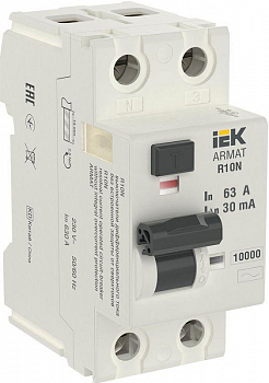 AR-R10N-2-063C030 Выключатель дифференциального тока 2п 63А 30мА тип AC ВДТ R10N ARMAT IEK 