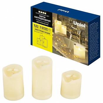 UL-00008593 Фигура ULD-F060 WARM WHITE CANDLE SET3 "Свеча" на батарейках CR2032 (в/к) 1 LED тепл. свет (уп.3шт) Uniel 