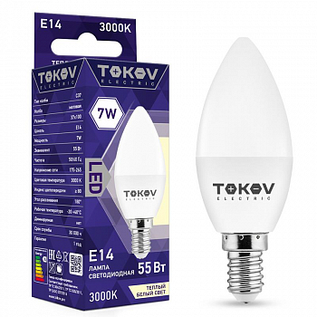 TKE-C37-E14-7-3K Лампа светодиодная 7Вт С37 3000К Е14 176-264В TOKOV ELECTRIC 