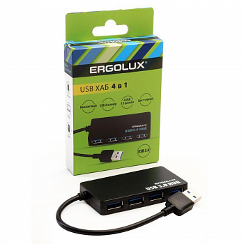 15109 Разветвитель USB ELX-SLP01-C02 4USB 2А коробка черн. ERGOLUX 