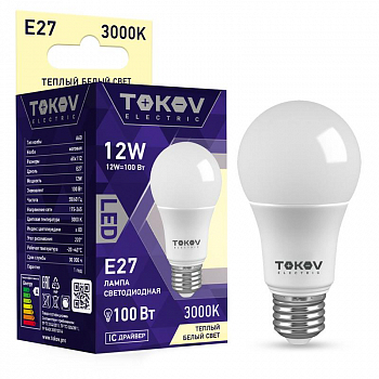 TKE-A60-E27-12-3K Лампа светодиодная 12Вт А60 3000К Е27 176-264В TOKOV ELECTRIC 