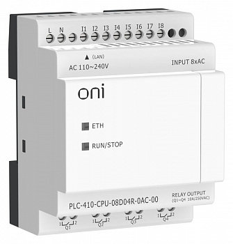 Модуль ЦПУ ПЛК 410 8 DI 4 RO 220В AC с Ethernet портом без экрана ONI PLC-410-CPU-08D04R-0AC-00