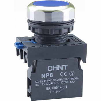 578645 Кнопка управления NP8-10BN/6 без подсветки син. 1НО IP65 (R) CHINT 