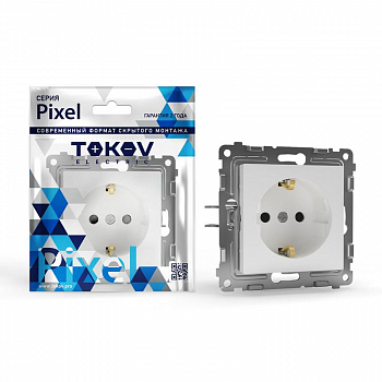 TKE-PX-R1ZSF-C01 Розетка 1-м СП Pixel 16А IP20 с заземл. защ. шторки механизм бел. TOKOV ELECTRIC 