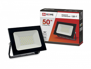4690612034638 Прожектор светодиодный СДО-7 50Вт 230В 6500К IP65 черн. IN HOME 