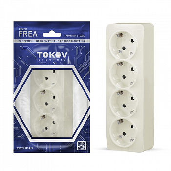 TKE-FR-R4Z-C02 Розетка 4-м ОП Frea 16А IP20 250В с заземл. АБС-пластик беж. TOKOV ELECTRIC 