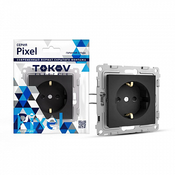 TKE-PX-R1ZSF-C14 Розетка 1-м СП Pixel 16А IP20 с заземл. защ. шторки механизм карбон TOKOV ELECTRIC 