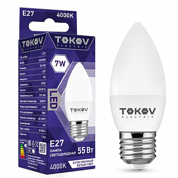 TKE-C37-E27-7-4K Лампа светодиодная 7Вт С37 4000К Е27 176-264В TOKOV ELECTRIC 