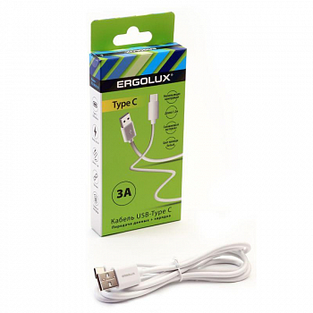 15095 Кабель USB ELX-CDC02-C01 USB-Type C 3А 1.2м зарядка+передача данных коробка бел. ERGOLUX 15905
