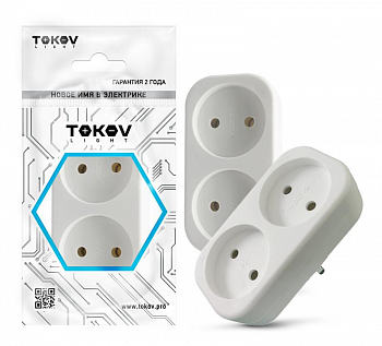 TKL-S2-C01 Разветвитель 2-м без заземл. 16А 250В IP20 полипропилен бел. TOKOV ELECTRIC 