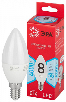 Б0050200 Лампа светодиодная B35-8W-840-E14 R (диод свеча 8Вт нейтр. E14) Эра 